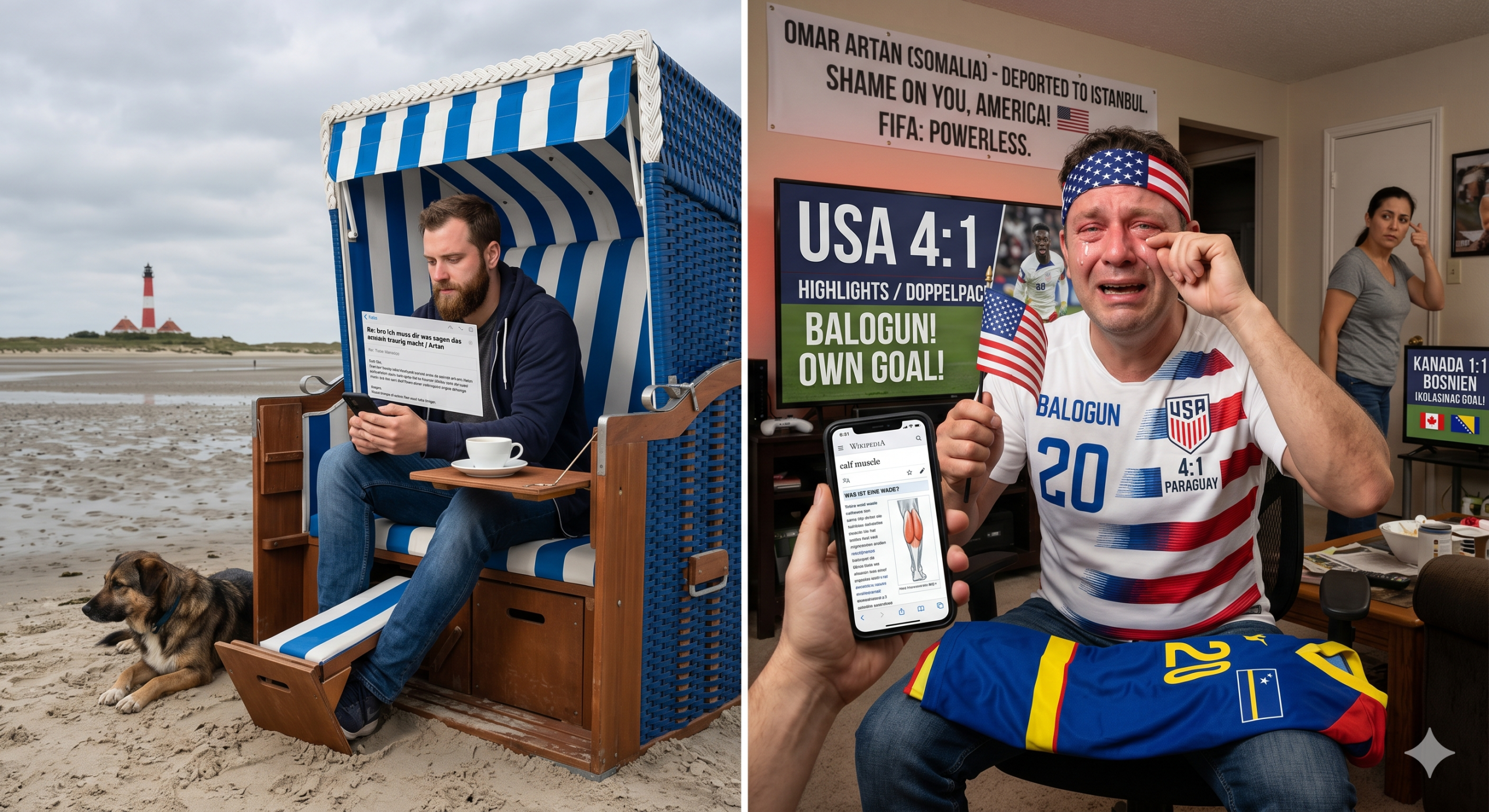 Wattwanderer trifft Weltmeister - Folge 3: USA 4:1. Ronald versteht nicht was passiert ist. Aber er hat geweint. 9 Wattwanderer trifft Weltmeister - Folge 3: USA 4:1. Ronald versteht nicht was passiert ist. Aber er hat geweint.
