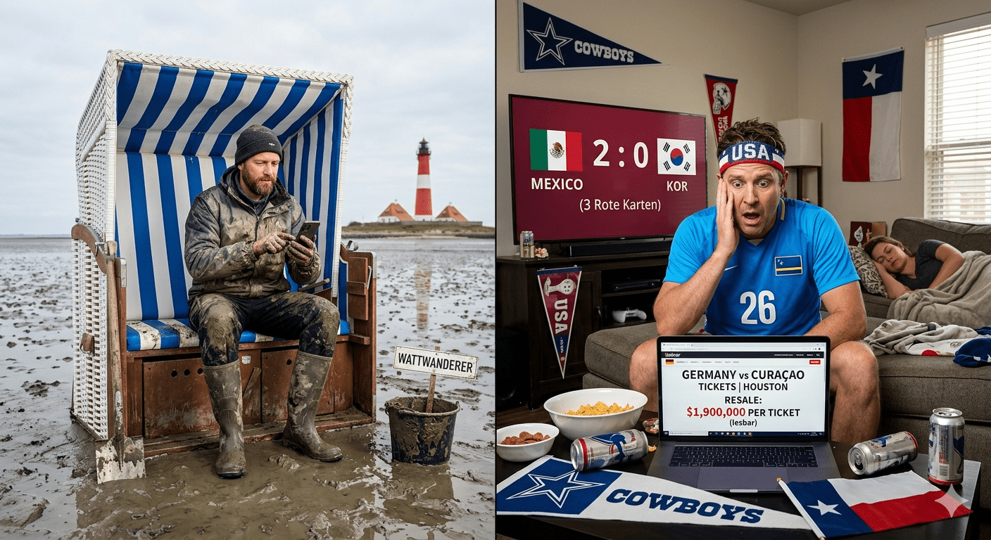 Wattwanderer trifft Weltmeister - Folge 2: Tag 2. Ronald hat das Ergebnis gesehen. Und die Ticketpreise. 3 Wattwanderer trifft Weltmeister - Folge 2: Tag 2. Ronald hat das Ergebnis gesehen. Und die Ticketpreise.