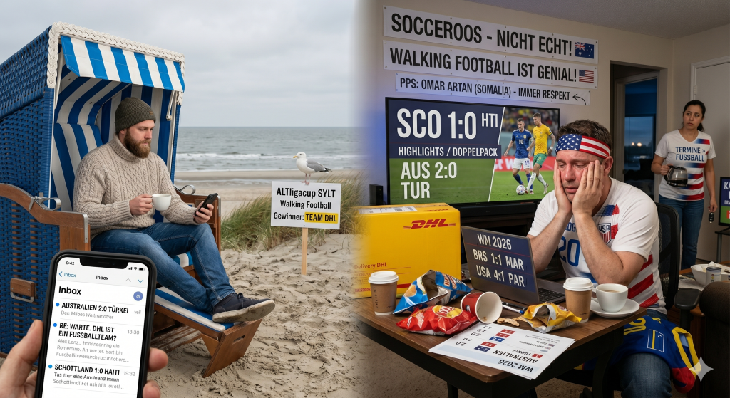 Wattwanderer trifft Weltmeister Folge 4: Altligacup Sylt. Ronald hat nicht geschlafen. Sandra fährt.