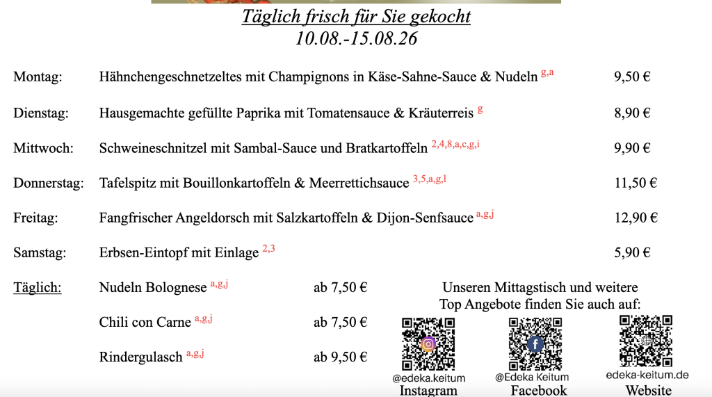 Wochenkarte statt Verspätung: Mittagstisch Keitum als Marschbahndurchsage