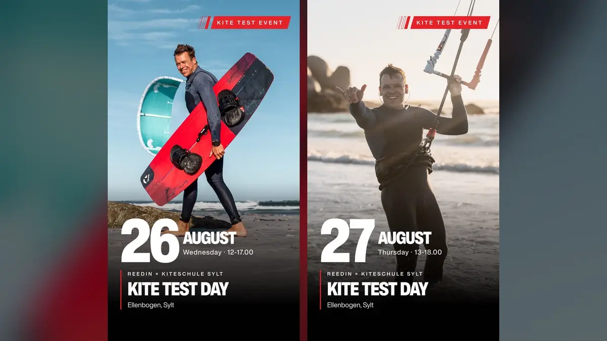 Am Ellenbogen darf man zwei Tage lang fremdes Material fliegen 5 Keyvisuals zum Reedin Kite Test Day am Ellenbogen in List auf Sylt am 26. und 27. August