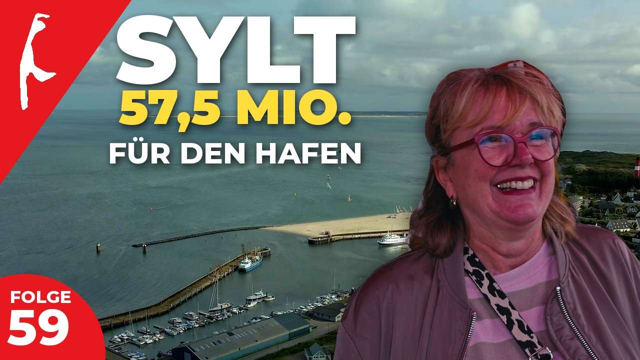 Silvia Dehn lacht vor dem Hafen Hörnum, Thumbnail der 59. Wochenschau von TV Sender Sylt1