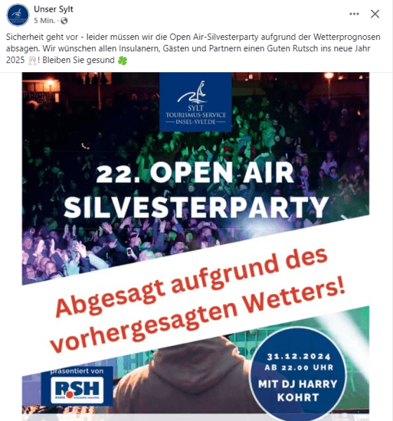 Sylt: Absage Silvesterparty