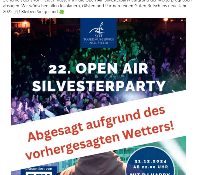 Sylt: Absage Silvesterparty