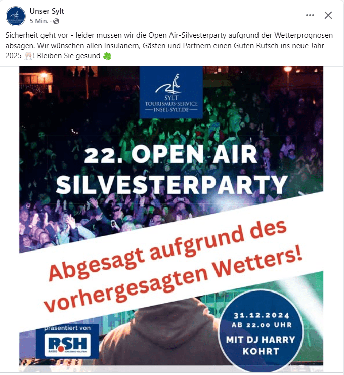 Sylt: Absage Silvesterparty